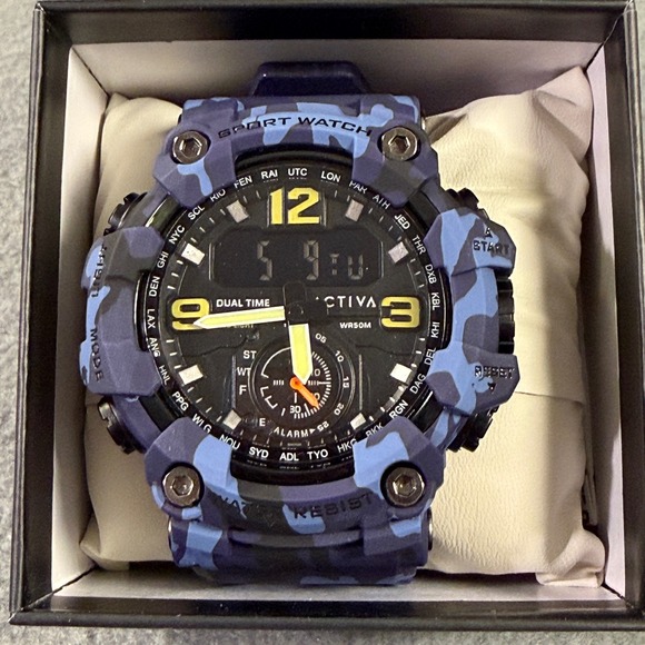 Activa Other - Activa Mens Sport Watch Blue Camo Dual Time Analog Digital 50M Water Resist New